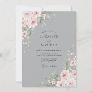 Schiefer Silberblüten-Hochzeit Einladung