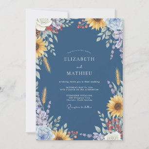 Schiefer-Sonnenblumen-Weizen-Eukalyptus-Hochzeit Einladung