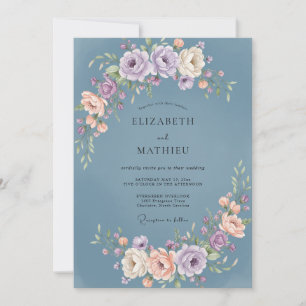 Schiefer Staubige Mauve Pfingstrose Hochzeit Einladung