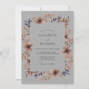 Schiefer Staubige Terrakotta-Wildblumen-Hochzeit Einladung