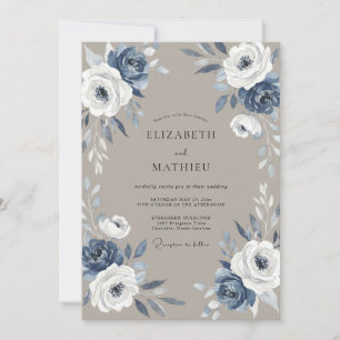 Schiefer-Taupe-Blumenhochzeit Einladung