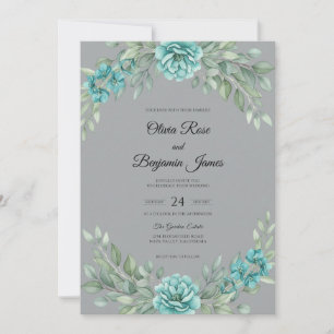 Schiefer-Teal-Sukkulenten-Eukalyptus-Hochzeit Einladung