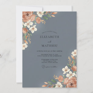 Schiefer-Terrakotta-Blütenblatt-Hochzeit Einladung