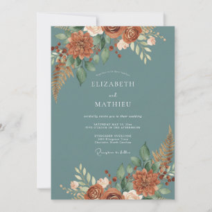 Schiefer-Terrakotta-Dahlie-Hochzeit Einladung