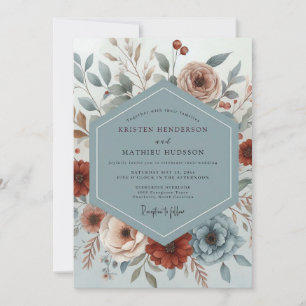 Schiefer & Terrakotta gedämpfte florale Hochzeit Einladung