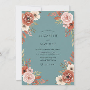 Schiefer-Terrakotta-Rosen-Hochzeit Einladung