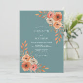 Schiefer-Türkis-Mohn-Hochzeit Einladung (Stehend Vorderseite)