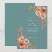 Schiefer-Türkis-Mohn-Hochzeit Einladung (Vorne/Hinten)