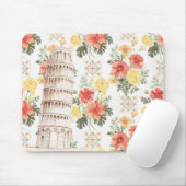 Schiefer Turm Gelbe Orangefarbene Blumen Mousepad (Mit Mouse)