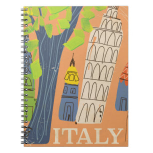 Schiefer Turm Pisa Vintage Reiseplakat Notizblock