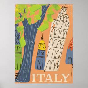 Schiefer Turm Pisa Vintage Reiseplakat Poster