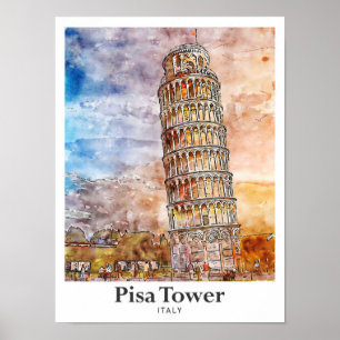 Schiefer Turm von Pisa Italien Reise Wasserfarbe H Poster