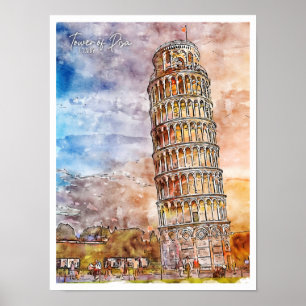 Schiefer Turm von Pisa Italien vintage Reise Wasse Poster