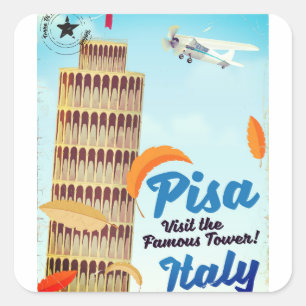 Schiefer Turm von Pisa Vintage Urlaubsdruck. Quadratischer Aufkleber