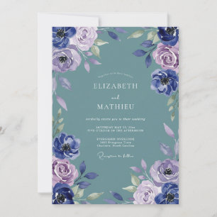 Schiefer-Violette-Aquarell-Hochzeit Einladung