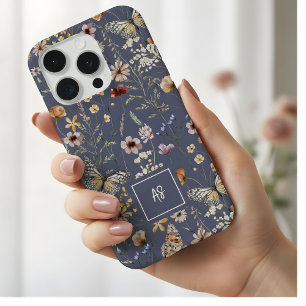 Schiefer Wasserfarbe Wildblumen Floral Monogramm iPhone 15 Pro Hülle