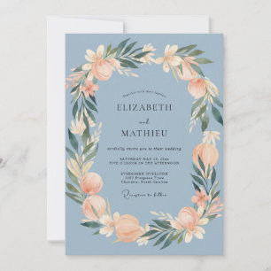 Schiefer-Weich-Pfirsich-Kranz-Hochzeit Einladung