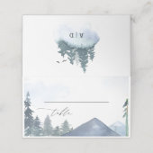 Schieferblau-Gebirgswälder Hochzeit Mit Monogramm Platzkarte (Außenseite Aufgefaltet)