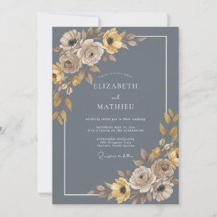 Schieferblau gedämpfte herbstliche Hochzeit Einladung