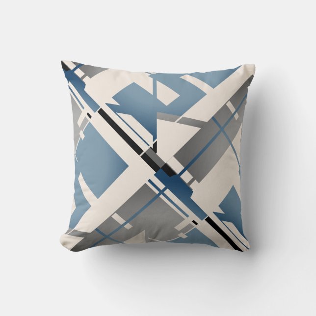 Schieferblau Grau Schwarz Beige Diagonal Abstrakte Kissen (Vorderseite)