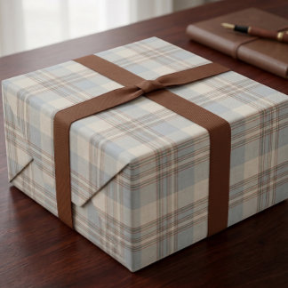 Schieferblau-Rost-Creme-Tartan-Karo-Vornehm Geschenkpapier