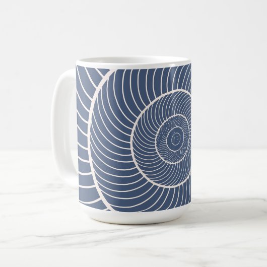 Schieferblau-Sahne-Schnecke Fibonacci Kaffee mu Kaffeetasse (Vorderseite Links)