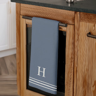 Schieferblau   Seilstreifen Monogramm Geschirrtuch