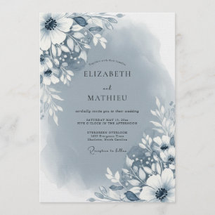 Schieferblaue abstrakte Blumenhochzeit Einladung