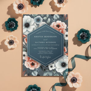 Schieferblaue Anemonenblüten-Hochzeit Einladung