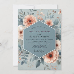 Schieferblaue Ätherische Blumige Hochzeit Einladung