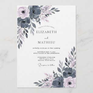 Schieferblaue Ätherische Blütenhochzeit Einladung