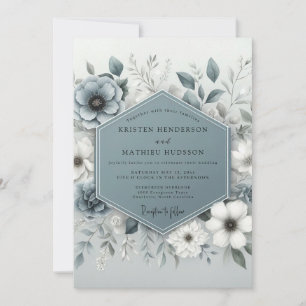 Schieferblaue Ätherische Botanische Hochzeit Einladung