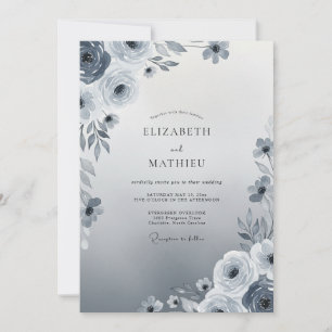 Schieferblaue ätherische Winterhochzeit Einladung