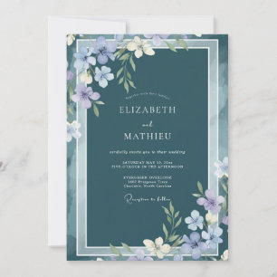 Schieferblaue atmosphärische botanische Hochzeit Einladung