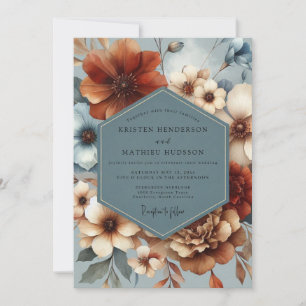 Schieferblaue Auburn Flora Hochzeit Einladung