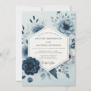 Schieferblaue Blüten Whimsy-Hochzeit Einladung