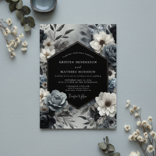 Schieferblaue Blütenhochzeit Einladung