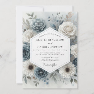 Schieferblaue Blütenromanze Hochzeit Einladung
