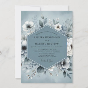 Schieferblaue botanische ätherische Hochzeit Einladung