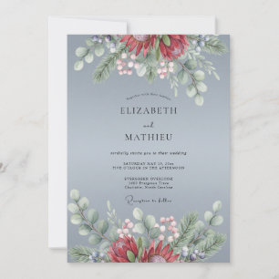 Schieferblaue Botanische Hochzeit mit Frost-Effekt Einladung