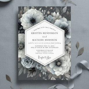 Schieferblaue botanische Kunst Hochzeit Einladung