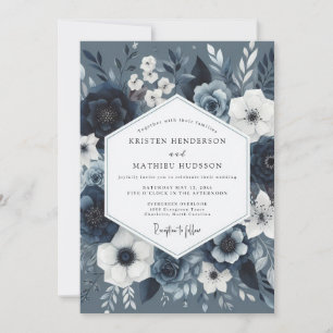 Schieferblaue botanische romantische Hochzeit Einladung