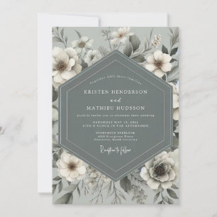 Schieferblaue botanische romantische Hochzeit Einladung