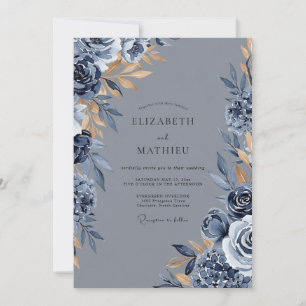 Schieferblaue distinguierte Winterhochzeit Einladung