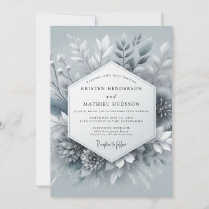 Schieferblaue Eisige Botanische Hochzeit Einladung