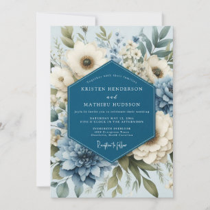 Schieferblaue elegante Anemonen-Hochzeit Einladung