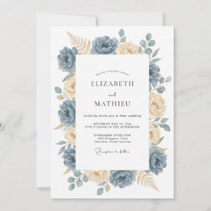 Schieferblaue elegante Naturhochzeit Einladung