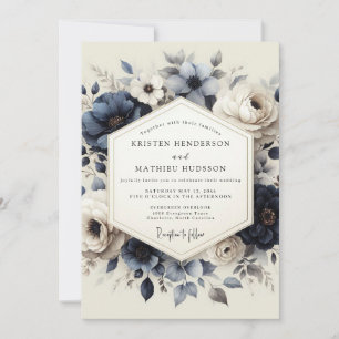 Schieferblaue Erblühende Flora-Hochzeit Einladung