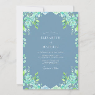 Schieferblaue erfrischende botanische Hochzeit Einladung