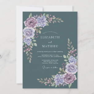 Schieferblaue Flieder-Blumenhochzeit Einladung